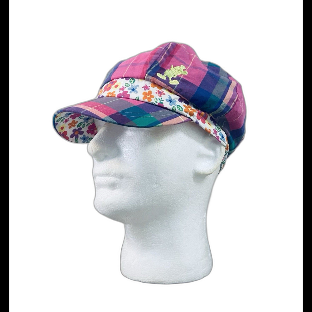 Vintage Adult Floral Disney Parks Mickey Mouse Plaid Hat Newsboy Baker Boy Style